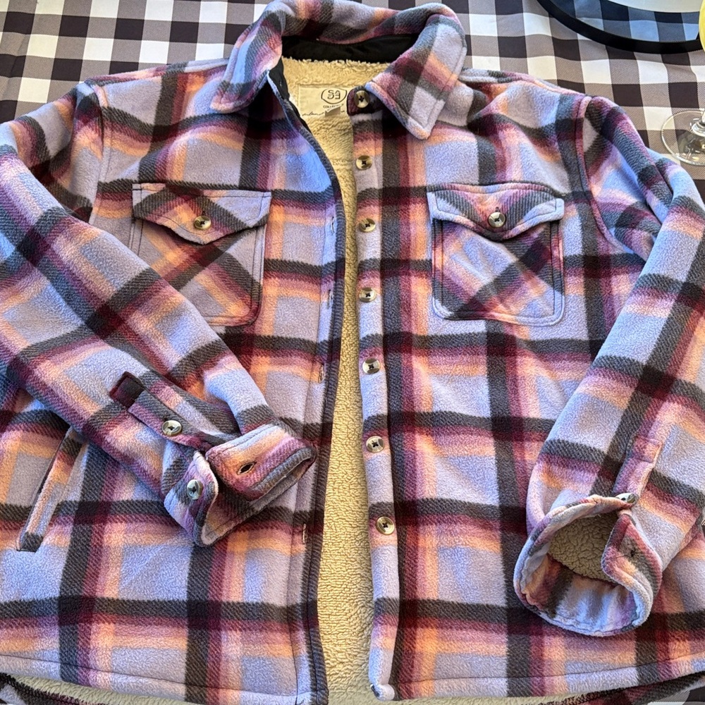 Plaid Button-Up Fleece Jacket